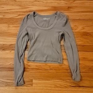 Abercrombie & Fitch Soft A&F Essentials, Women's Tan Long Sleeve Cropped Shirt